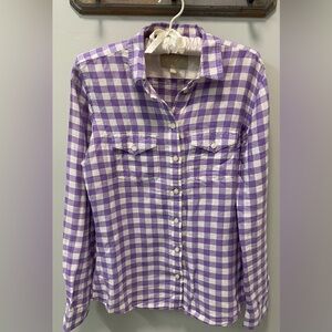 Banana Republic purple and white check linen button down womens, size M